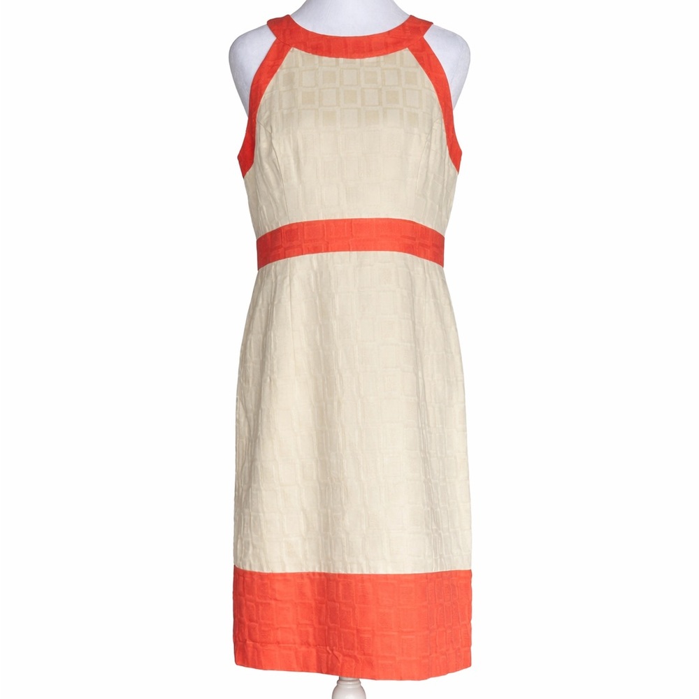 NWT Ann Taylor Sleeveless Cream Orange Sleeveless Sheath Midi‎ Dress Size 6